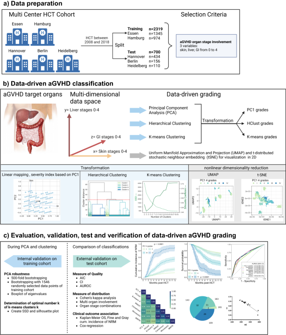 Figure 1 from the Nature Communications 2023 data-driven aGVHD grading paper.