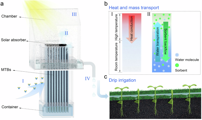 A solar-driven atmospheric water extractor for off-grid freshwater generation and irrigation