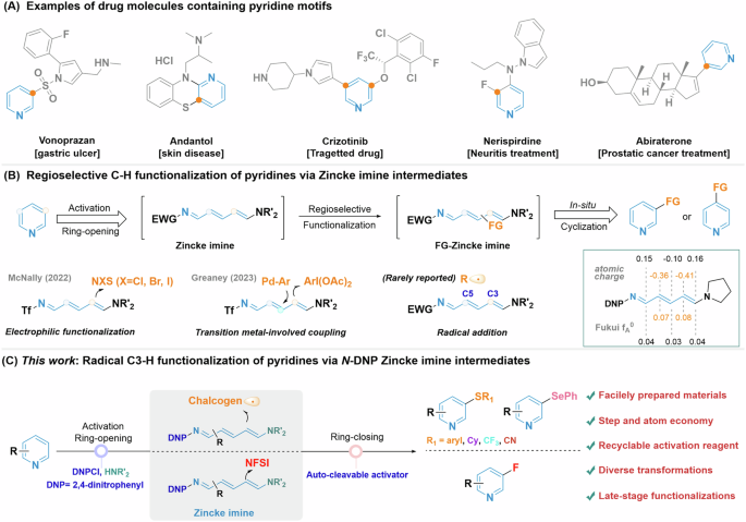 C3 Selective chalcogenation and fluorination of pyridine using classic Zincke imine intermediates