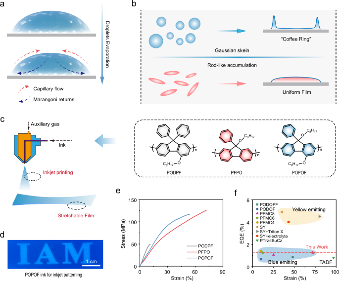 Intrinsically stretchable fully π-conjugated polymers with inter-aggregate capillary interaction for deep-blue flexible inkjet-printed light-emitting diodes