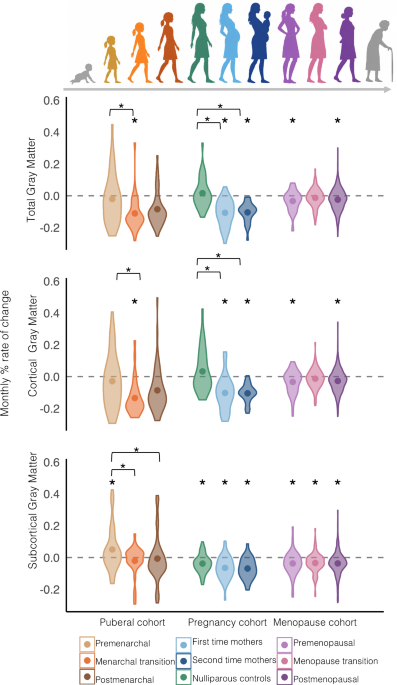 Puberty, pregnancy, and menopause show shared and distinct structural changes across the lifespan
