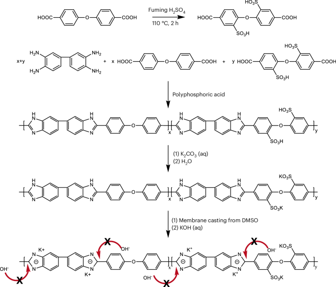Sulfonated polybenzimidazole for low-alkalinity ion solvating membrane water electrolysis