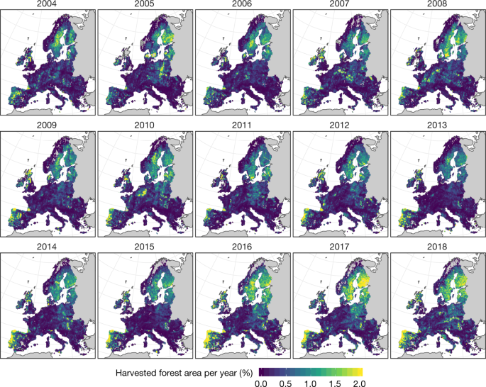 Abrupt increase in harvested forest area over Europe after 2015 - Nature.com