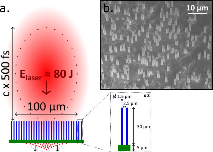 Enhancing Laser Driven Proton Acceleration By Using Micro Pillar Arrays At High Drive Energy Scientific Reports
