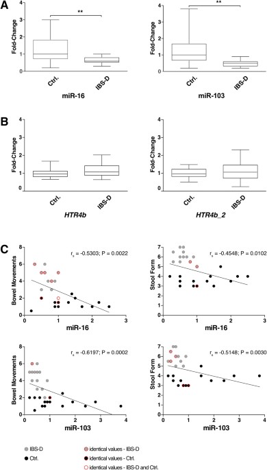 irritable bowel syndrome, miR-16 and miR-103 impact 5-HT4 receptor signalling and correlate with symptom profile in irritable bowel syndrome