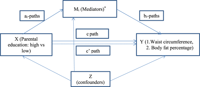 Path diagram for mediation analysis model with multiple mediators.