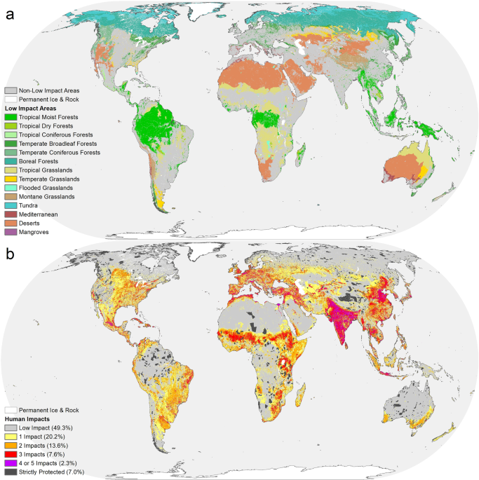 Global Areas Of Low Human Impact Low Impact Areas And Fragmentation Of The Natural World Scientific Reports