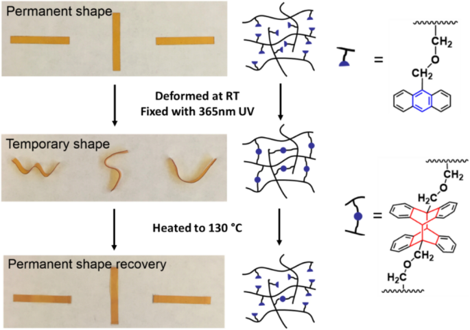 Review of chemo‐responsive shape change/memory polymers