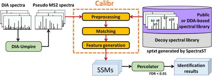 Calibr improves spectral library search for spectrum-centric