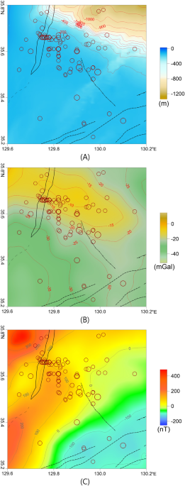 Combined free-air gravity anomaly contour map of the area from new and