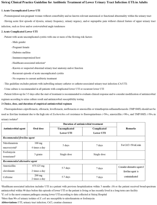 Effectiveness of implementing a locally-developed guideline for antibiotic treatment of lower urinary tract infection in adults in Thailand - Scientific Reports