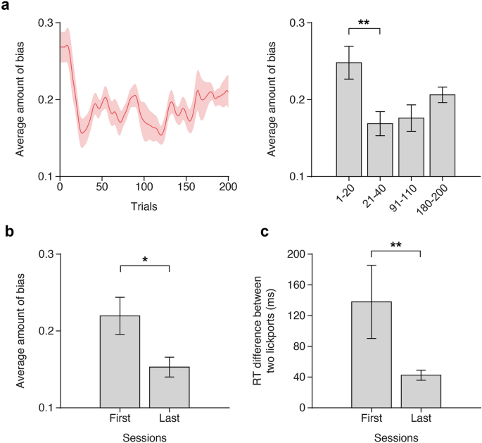 Automating licking bias correction in a two-choice delayed match-to-sample  task to accelerate learning