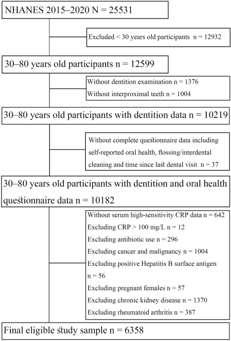 Association of participant reported oral health, tooth loss, interdental cleaning and dental visits with serum CRP