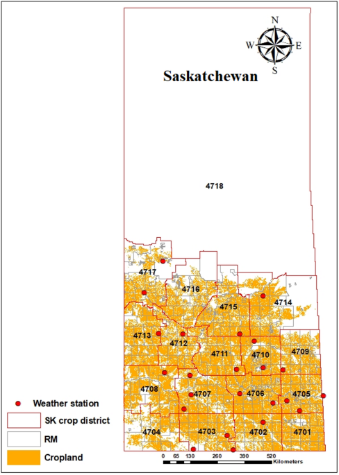 Saskatchewan Map Weather Patterns Assessment and mapping of climate change impacts on spring wheat yield ...
