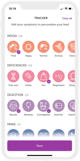 The App Design with Pregnancy Symptoms. New Mom Absence of