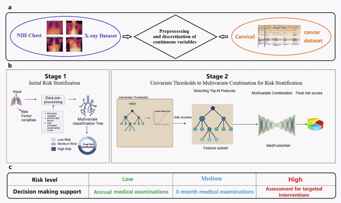 Hybrid deep learning framework MedFusionNet assists multilabel biomedical risk stratification from imaging and tabular data