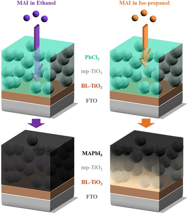 Solvent and intermediate phase as boosters for the perovskite transformation and solar cell performance