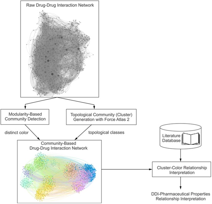 Clustering drug-drug interaction networks with energy model layouts: community analysis and drug repurposing