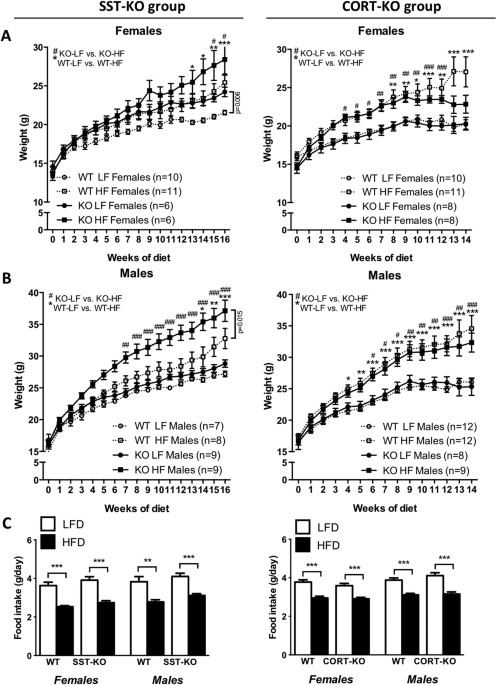 Obesity- and gender-dependent role of endogenous somatostatin and cortistatin in the regulation of endocrine and metabolic homeostasis in mice