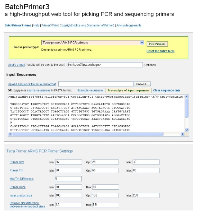 BatchPrimer3: A high throughput web application for PCR and sequencing  primer design | BMC Bioinformatics | Full Text