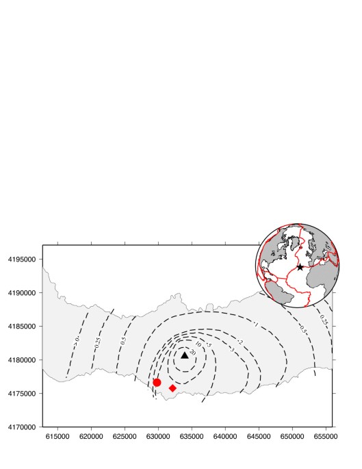 Location of Fogo volcano, identified as Agua de Pau volcano (Moore, 1991)