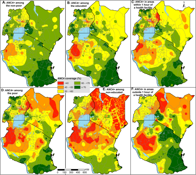 Spatial variation and inequities in antenatal care coverage in