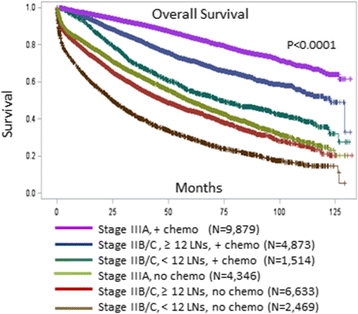 Poor survival in stage IIB/C (T4N0) compared to stage IIIA (T1-2 N1, T1N2a) colon  cancer persists even after adjusting for adequate lymph nodes retrieved and  receipt of adjuvant chemotherapy | BMC Cancer
