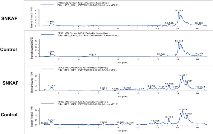 Typical BPI of feces samples in positive ESI mode. (A) Control group;