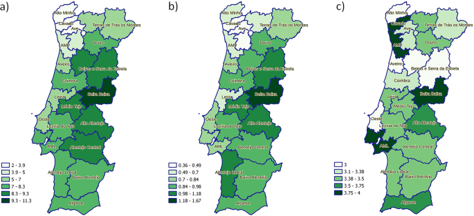 Mapa de resultados por região NUTS III.