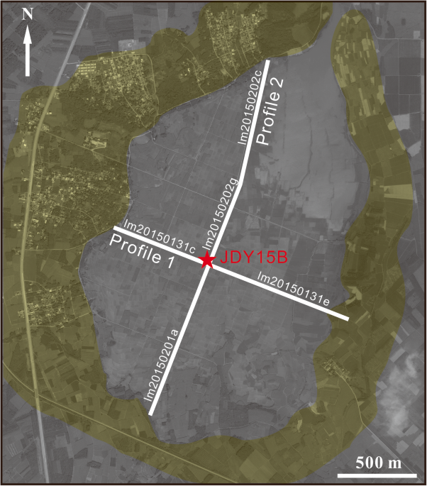 Bathymetric map of Laguna Potrok Aike with positions of obtained