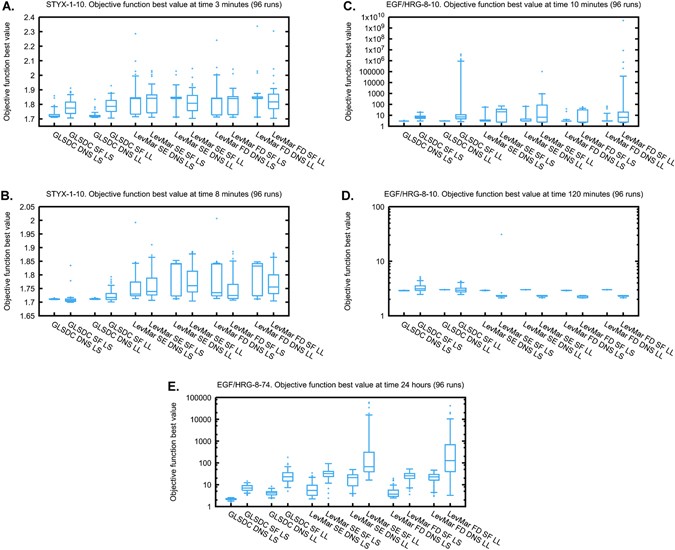 Performance of objective functions and optimisation procedures for