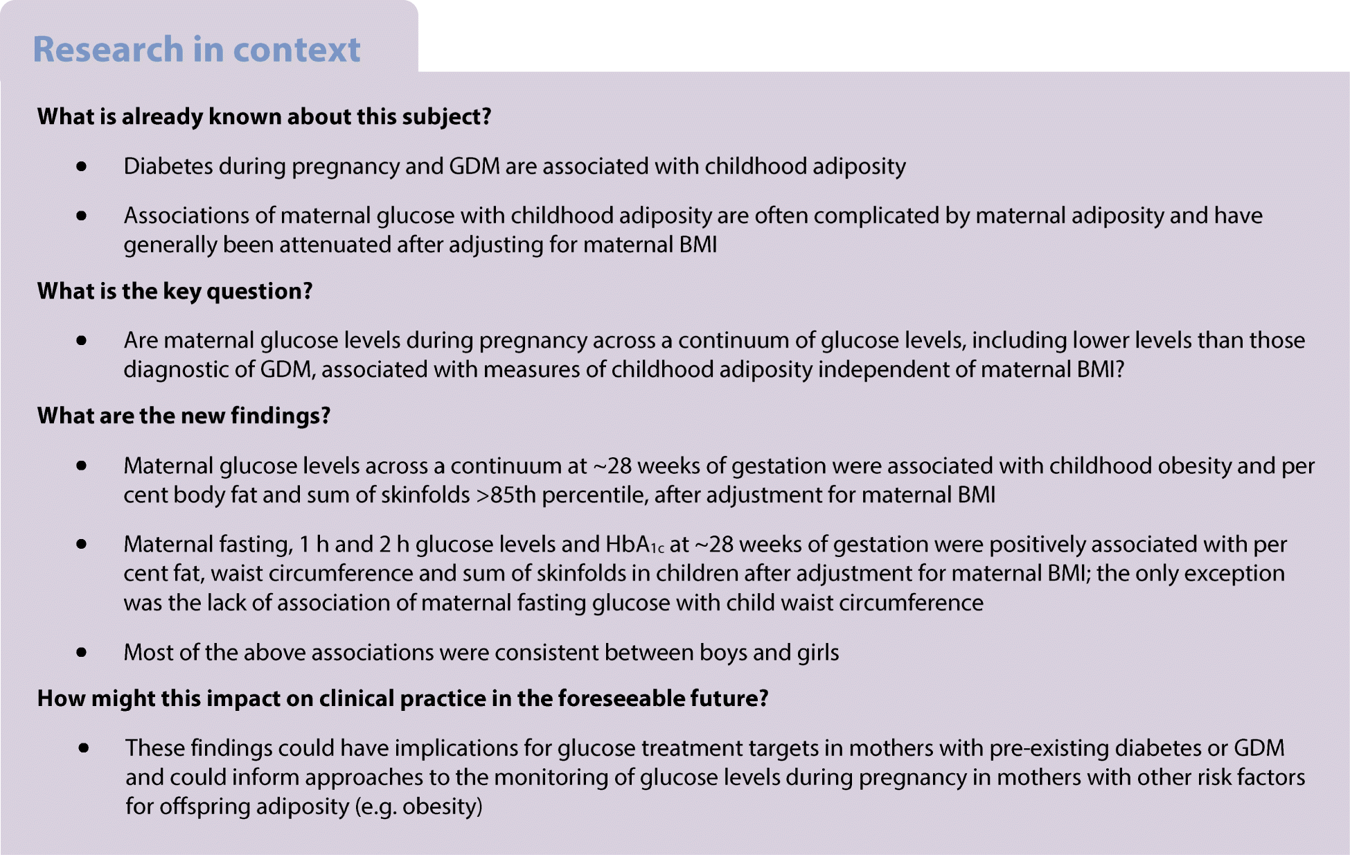 Maternal Glucose Levels During Pregnancy And Childhood Adiposity