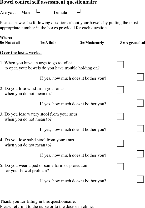 A simple quality of life questionnaire for patients with faecal