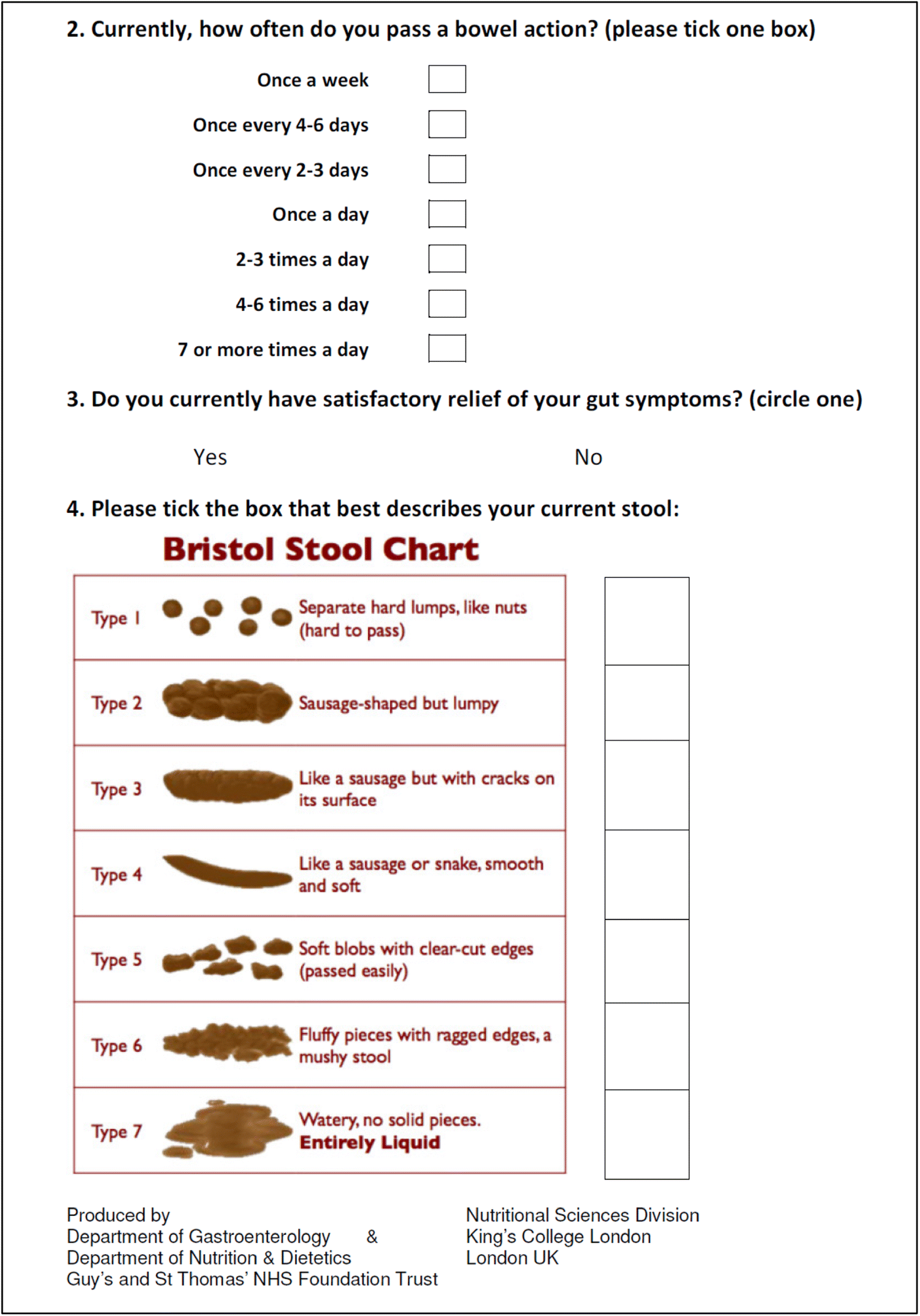 7 Day Bowel Chart