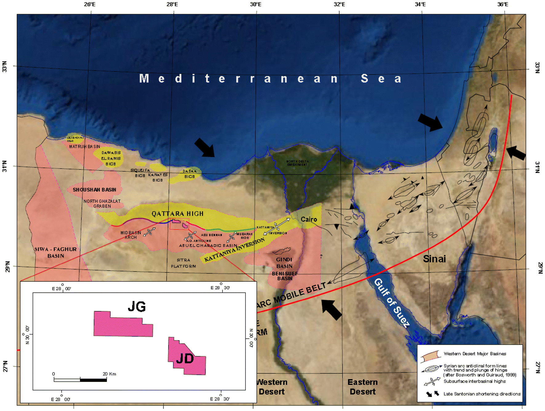 Structural evolution of JG and JD fields, Abu Gharadig basin, Western