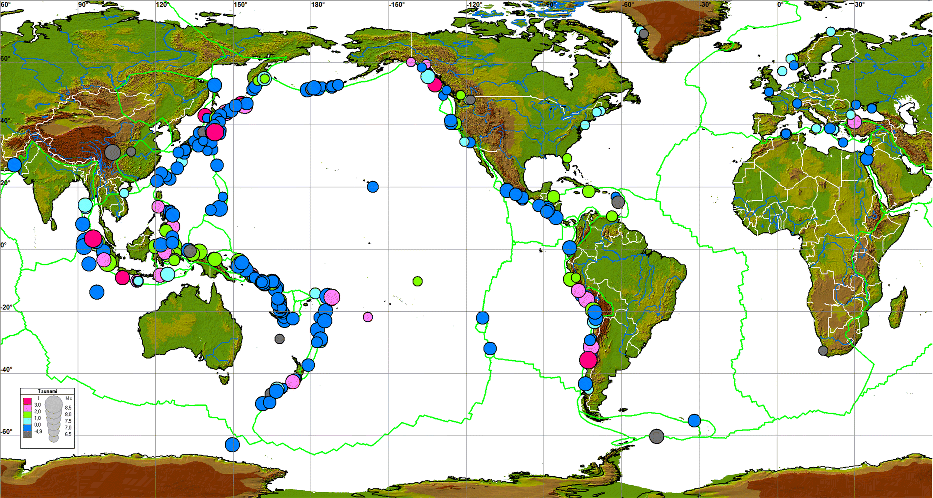 Where are the most tsunamis in the world