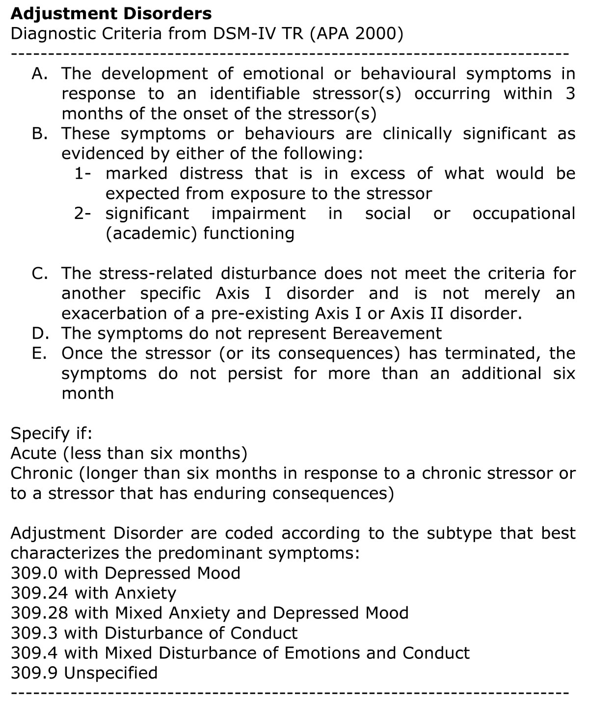 Adjustment Disorder epidemiology, diagnosis and treatment