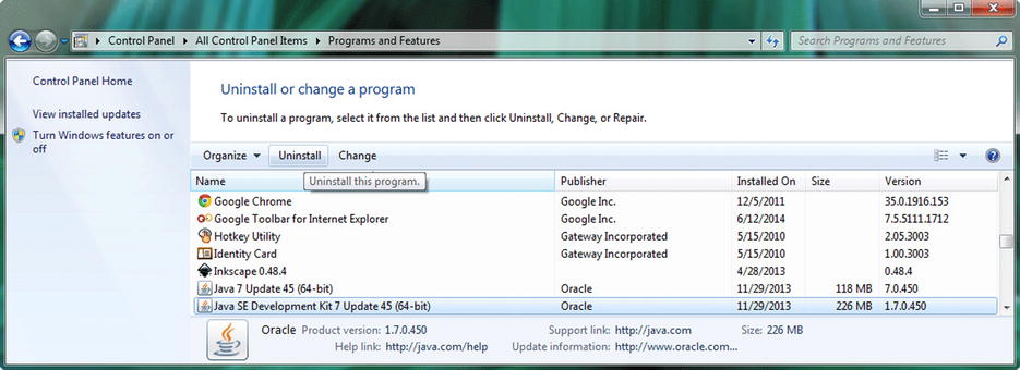 is it okay to uninstall java 7 update 45 from windows vista