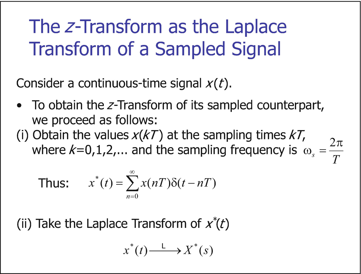 The Laplace Transform Of Sampled Signals The Z Transform Springerlink