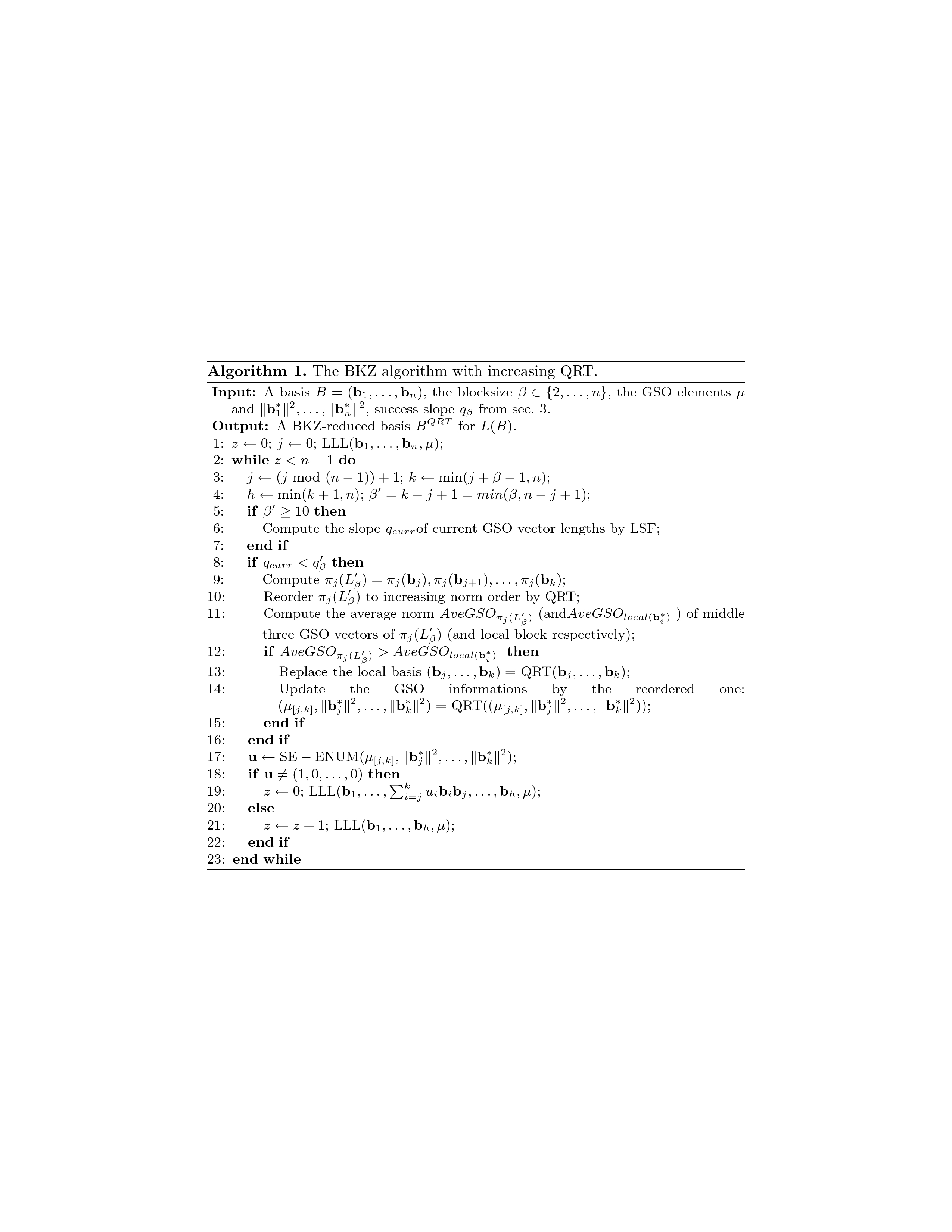 Improving The Bkz Reduction Algorithm By Quick Reordering Technique Springerlink