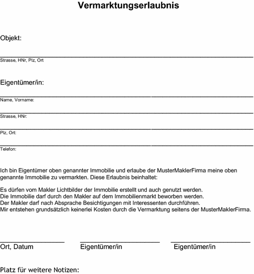 die vermarktungserlaubnis eignet sich bei der aufnahme einer neuen immobilie sofern der eigentmer keinen maklervertrag unterschreiben mchte - Maklervertrag Muster die vermarktungserlaubnis eignet sich bei der aufnahme einer neuen immobilie sofern der eigentmer keinen maklervertrag unterschreiben mchte - Maklervertrag Muster