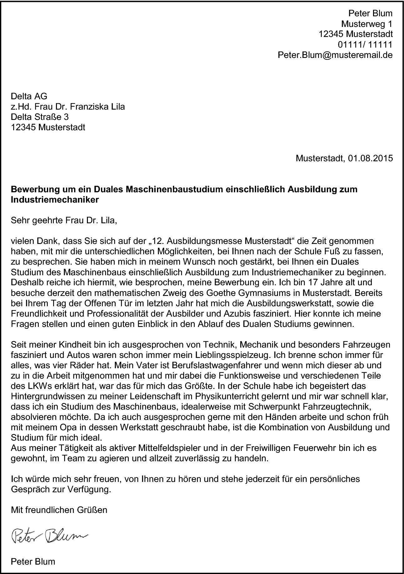 Motivationsschreiben industriemechaniker