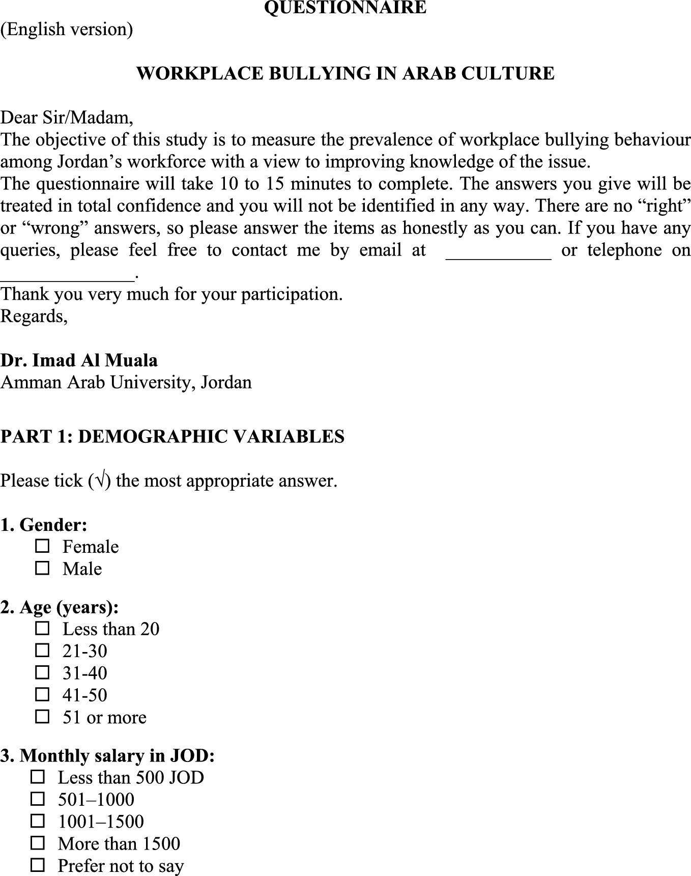 Workplace Bullying And Arab Culture Evidence From Jordan Springerlink