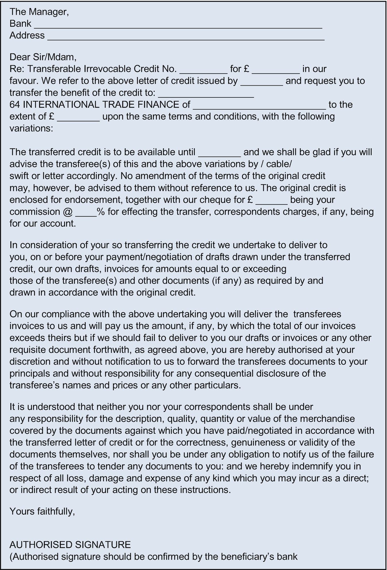 Letter of credit contract clause picture