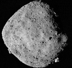 Image of asteroid Bennu, a grey, irregular asteroid