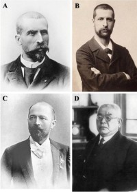 (a) Pierre Paul Émile Roux (1853 Confolens, France-1933 Paris, France), (b) Alexandre Emile John Yersin (1863 Lavaux, Cantón de Vaud, Switzerland-1943 Nha Trang, Vietnam), (c) Emil Adolf von Behring (1854 Hansdorf, Germany-1917 Marburg, Germany), (d) Baron Shibasaburo KitasatoKitasato, S. (1852 Okuni, Japan-1931 Nakanocho, Japan)