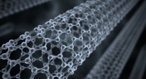 Molecular-level illustration of a carbon nanotube on a dark background