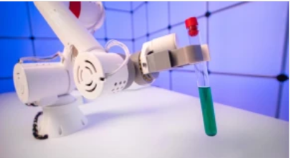 A robot arm conducting a chemical experiment.