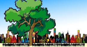 Town, tree, people to illustrate environmental social sciences