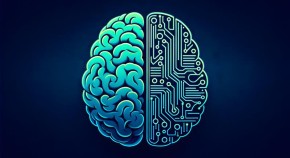 A brain where one half is a schematic of electronic circuits